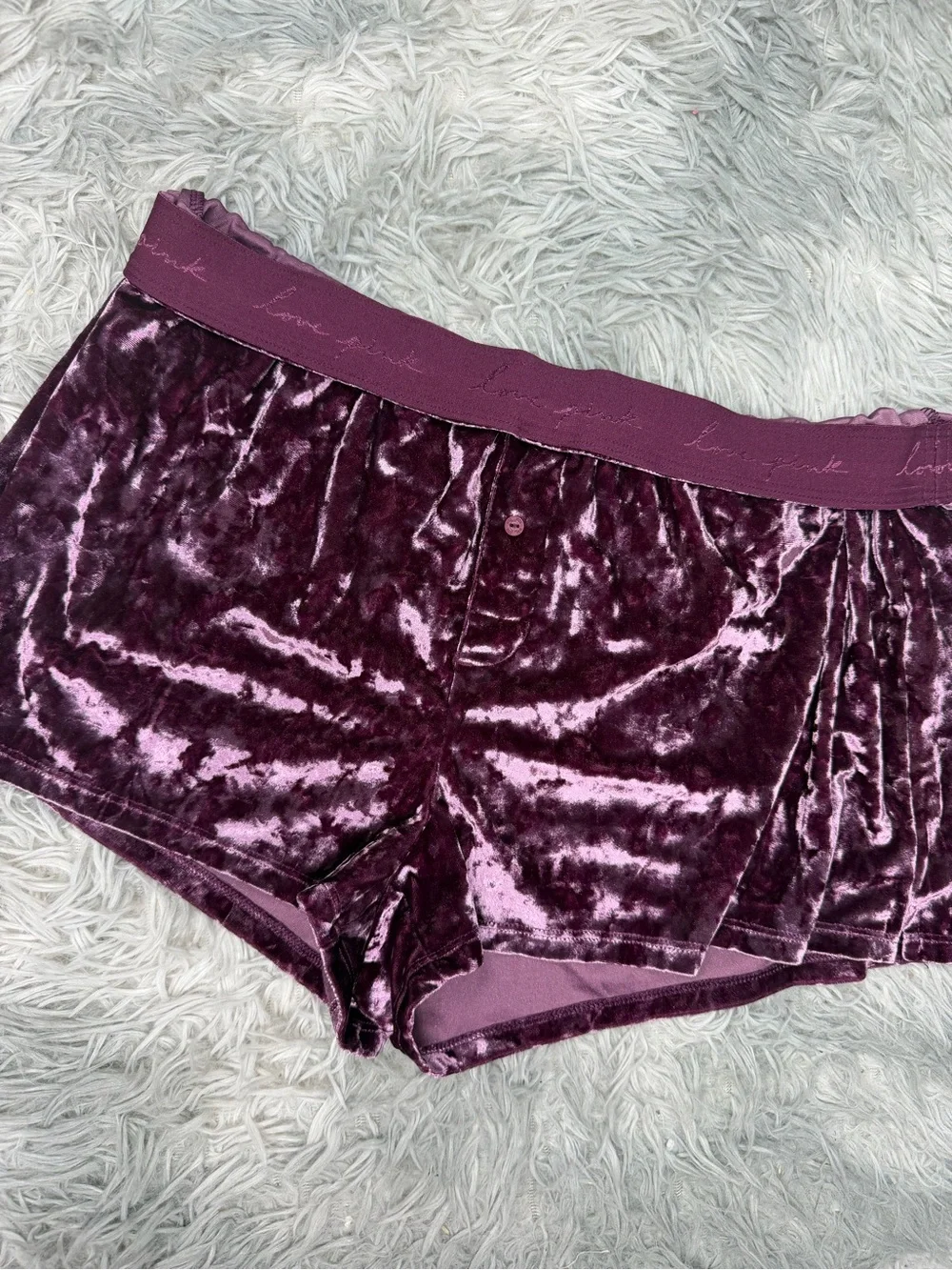 Victoria’s Secret Pink Purple Velour Crushed Velvet Shorts Size L